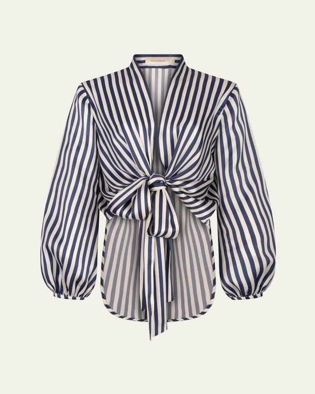 Honey Striped Tie Silk Blous